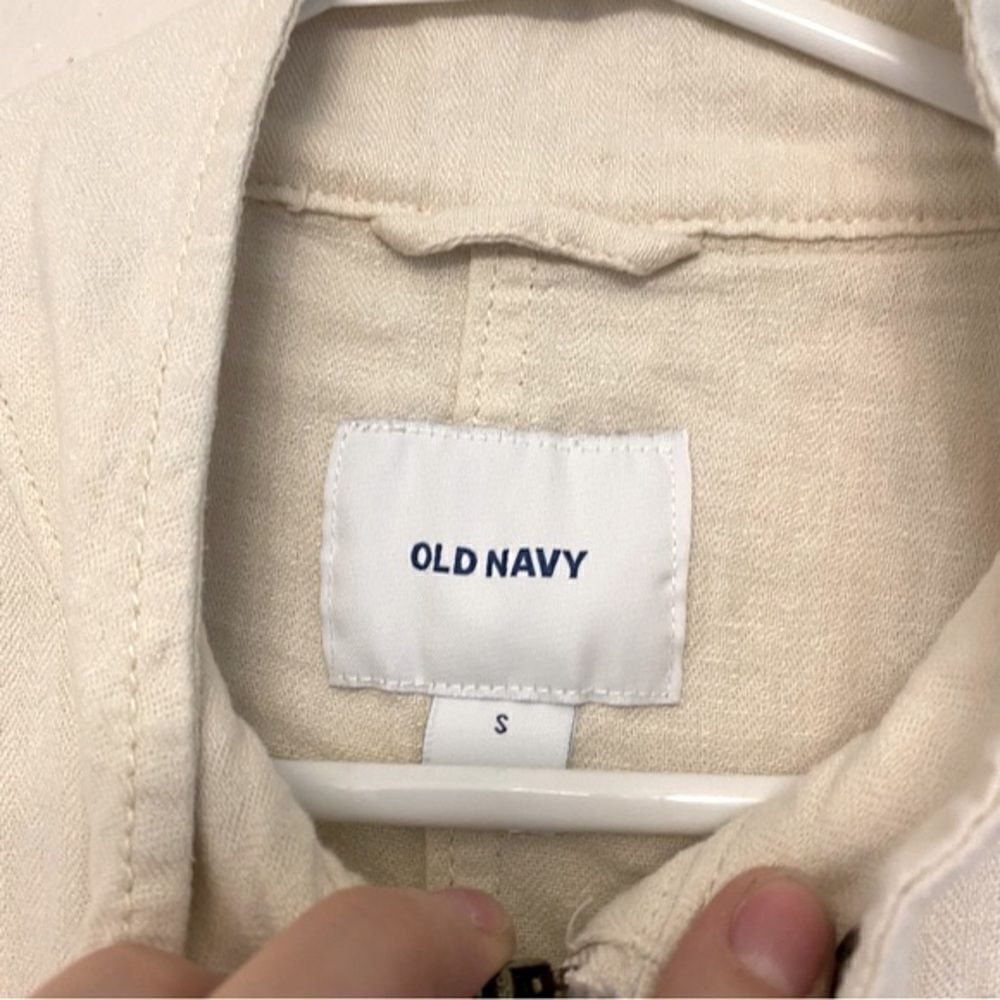 Old Navy Howlite Linen Blend Safari Utility Jacket Cream Beige Small - Picture 7 of 12